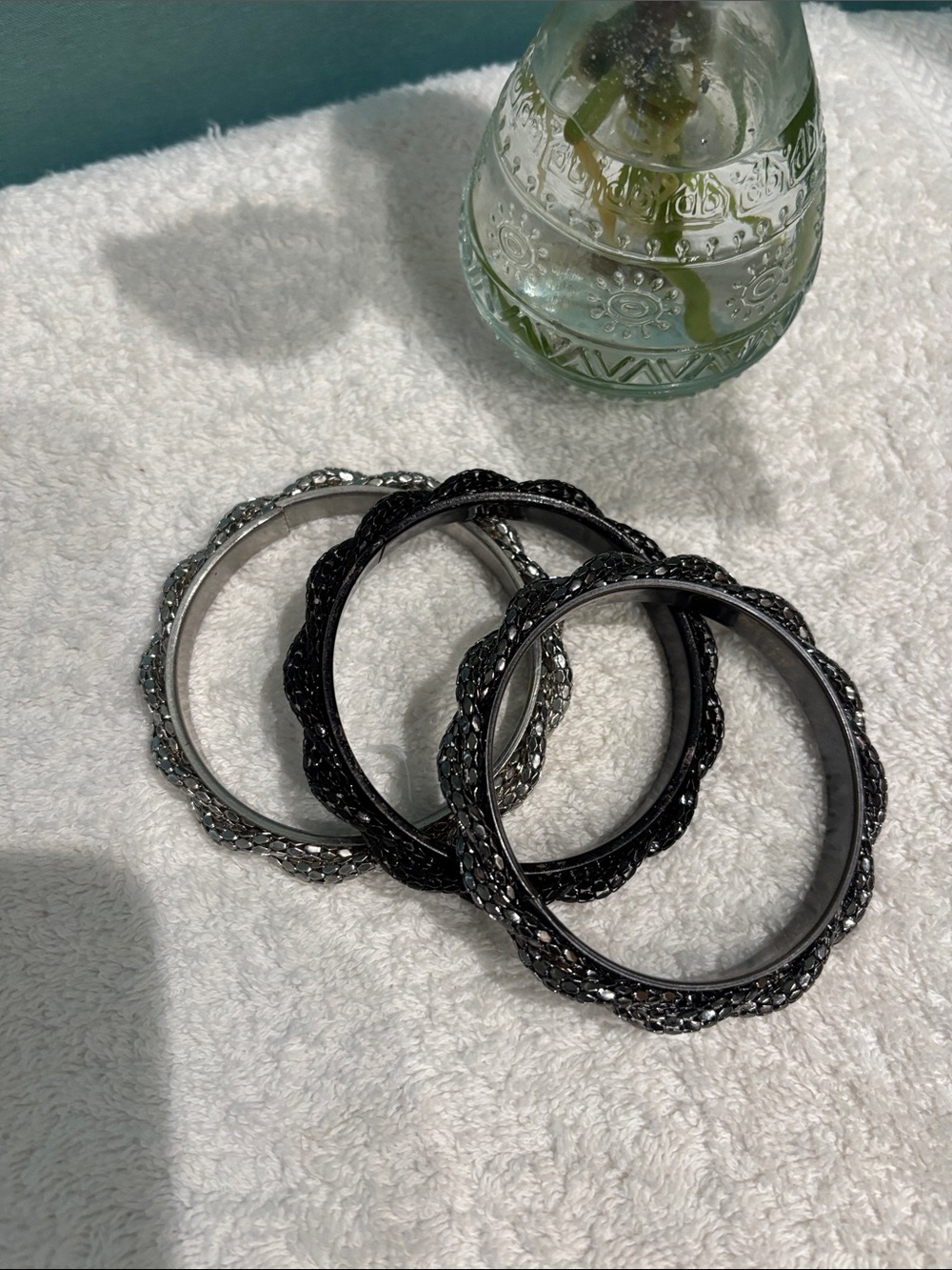 Elegant Black and Silver Crystal Bangle Bracelet Set - Women Jewelry